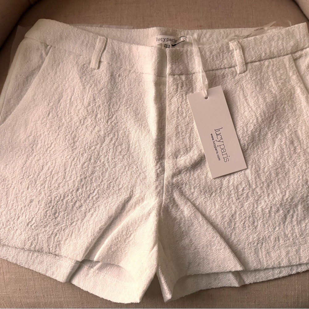 Lucy Paris Women's White Textured Shorts size women’s Small